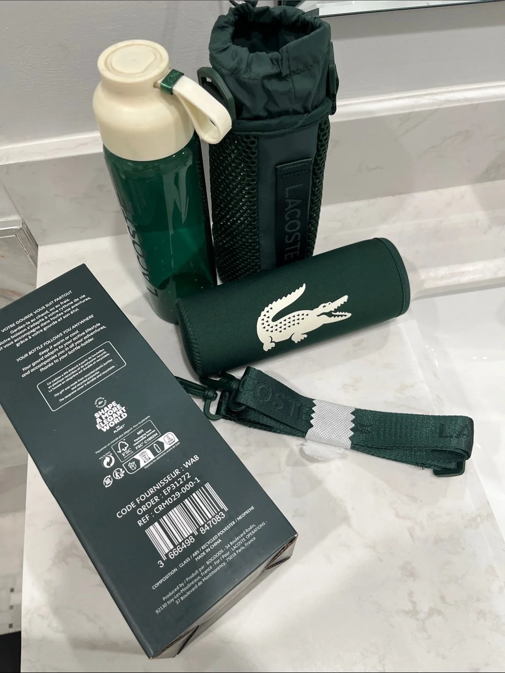 Lacoste Dark Green & Cream Bottle Set with Branded Carrier